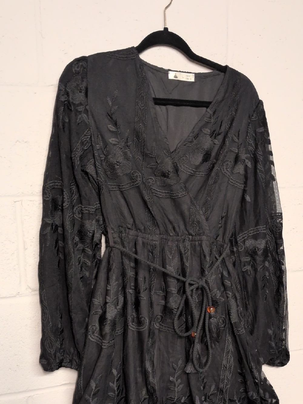Women's Sheer Black Lace Long Sleeve Boho Maxi Dress Size Large/8 NWOT - Picture 3 of 11